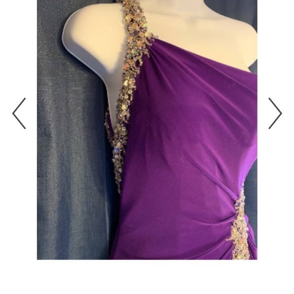 Night Moves One Shoulder Purple Dress with Gold Accents - Picture 3 of 6